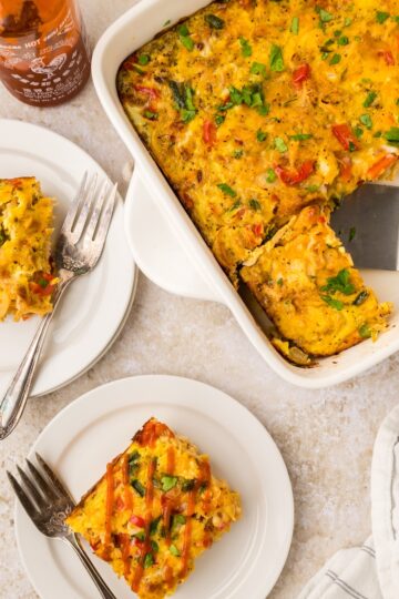 Chicken Breakfast Bake served on white plates.