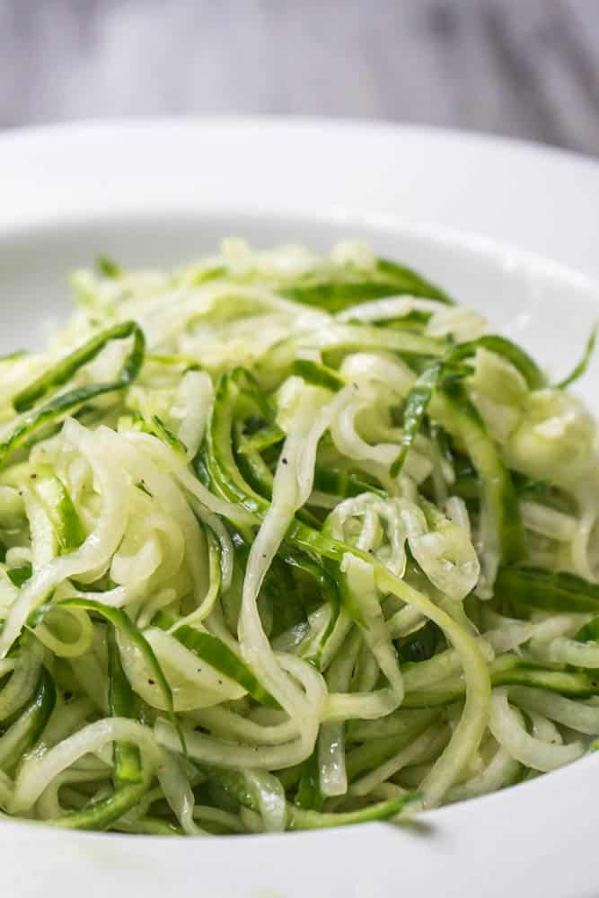 Cucumber Noodle Salad with BBQ Chicken