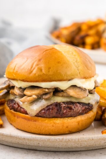 Mushroom Burger with french fries.