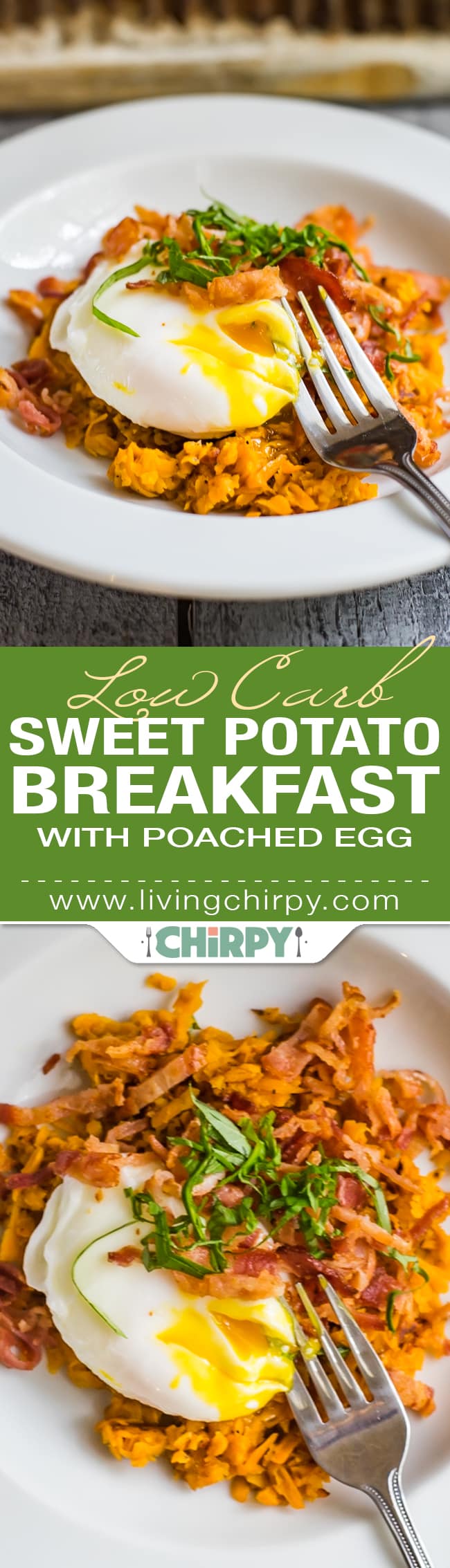 low-carb sweet potato breakfast with poached egg
