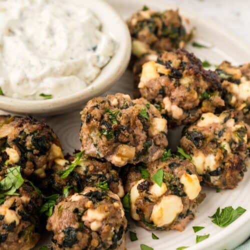 Greek Meatballs served with tzatziki sauce.