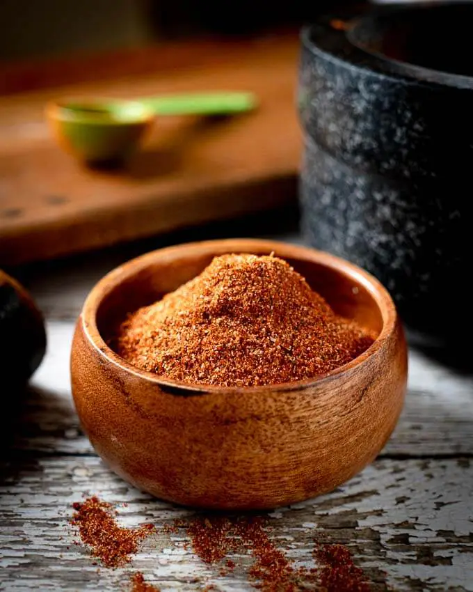 taco seasoning mix in a small wooden bowl