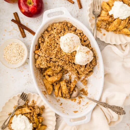 Healthy Apple Crisp in baking dish.
