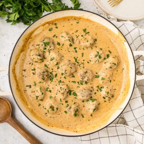 Swedish Meatballs in a pan.