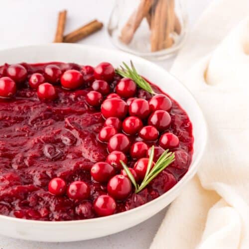 homemade cranberry sauce in white bowl