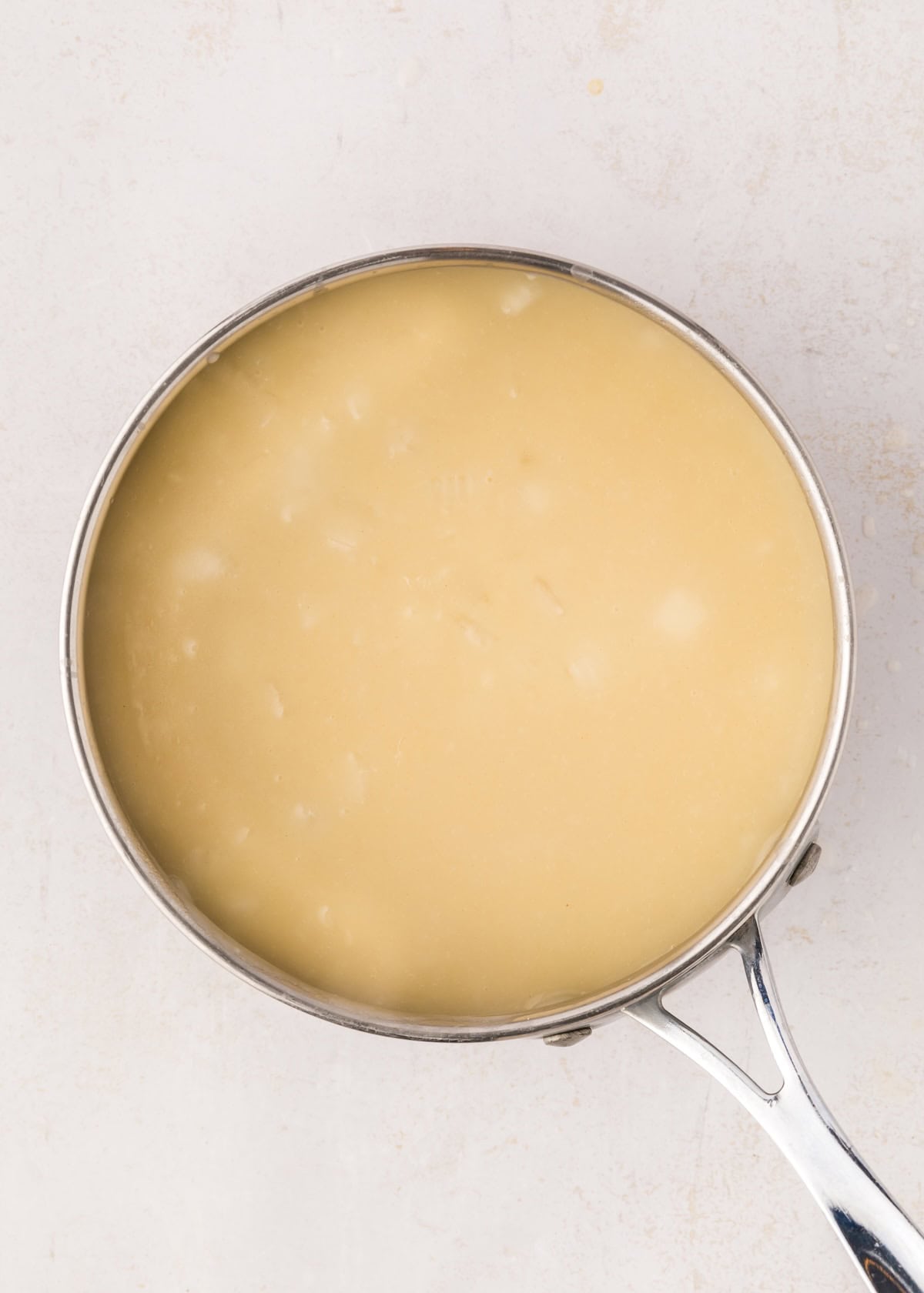 Saucepan with thickened soup.