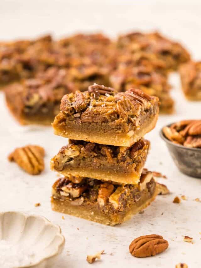 Pecan Pie Bars stacked.